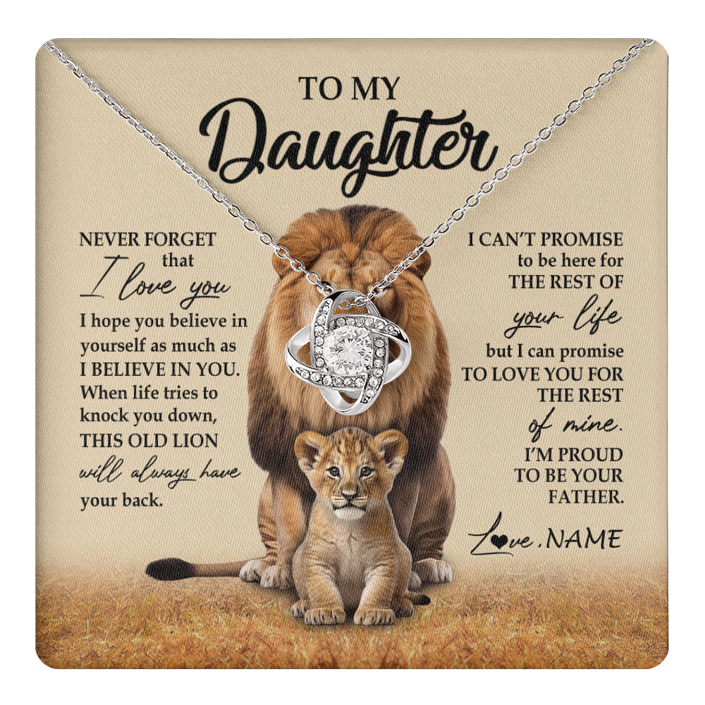 Love Knot Necklace 14K White Gold Finish | 1 | Personalized To My Daughter Necklace From Dad Father Lion Never Forget That I Love You Daughter Jewelry Birthday Graduation Christmas Customized Message Card | teecentury