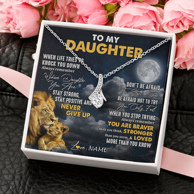 Alluring Beauty Necklace 14K White Gold Finish | 2 | Personalized To My Daughter Necklace From Dad Father Lion Never Give Up Daughter Birthday Graduation Jewelry Christmas Customized Gift Box Message Card | teecentury
