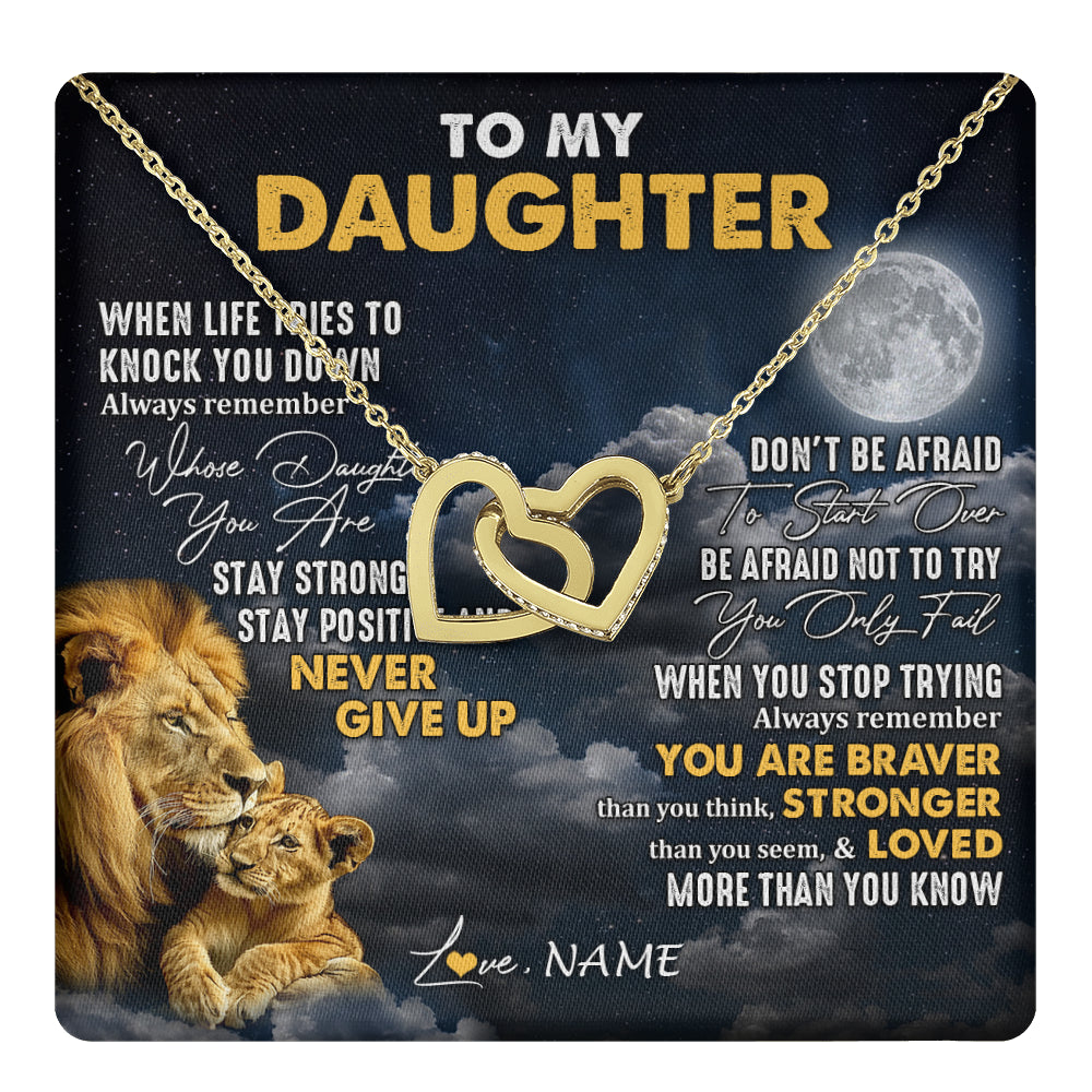 Interlocking Hearts Necklace 18K Yellow Gold Finish | 1 | Personalized To My Daughter Necklace From Dad Father Lion Never Give Up Daughter Birthday Graduation Jewelry Christmas Customized Gift Box Message Card | teecentury