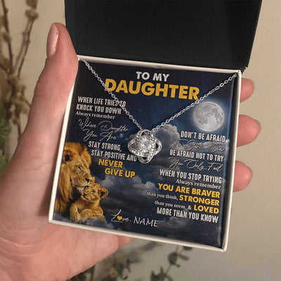 Love Knot Necklace 14K White Gold Finish | 2 | Personalized To My Daughter Necklace From Dad Father Lion Never Give Up Daughter Birthday Graduation Jewelry Christmas Customized Gift Box Message Card | teecentury