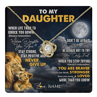 Love Knot Necklace 18K Yellow Gold Finish | 1 | Personalized To My Daughter Necklace From Dad Father Lion Never Give Up Daughter Birthday Graduation Jewelry Christmas Customized Gift Box Message Card | teecentury