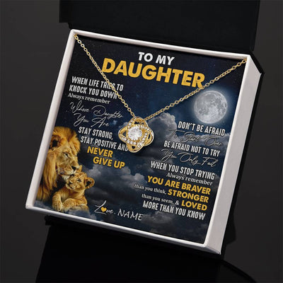 Love Knot Necklace 18K Yellow Gold Finish | 2 | Personalized To My Daughter Necklace From Dad Father Lion Never Give Up Daughter Birthday Graduation Jewelry Christmas Customized Gift Box Message Card | teecentury