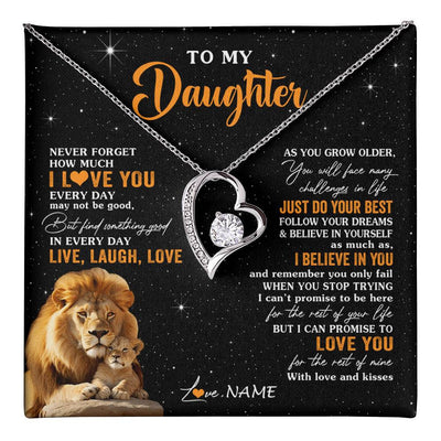 Forever Love Necklace 14K White Gold Finish | 1 | Personalized To My Daughter Necklace From Dad Father Live Laugh Love Lion Daughter Birthday Positive Graduation Christmas Customized Gift Box Message Card | teecentury