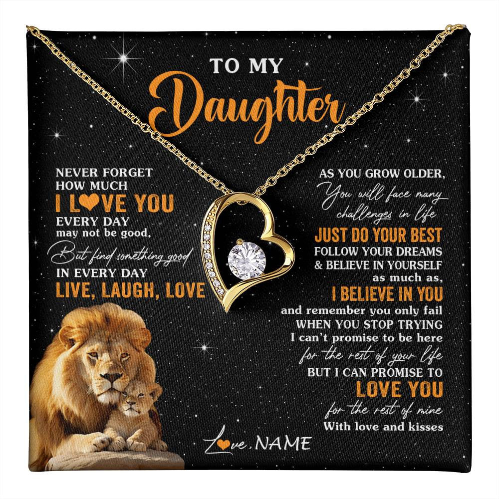 Forever Love Necklace 18K Yellow Gold Finish | 1 | Personalized To My Daughter Necklace From Dad Father Live Laugh Love Lion Daughter Birthday Positive Graduation Christmas Customized Gift Box Message Card | teecentury