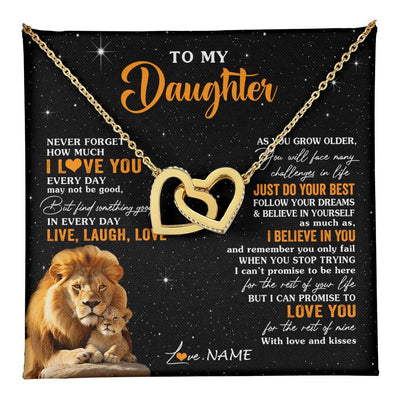 Interlocking Hearts Necklace 18K Yellow Gold Finish | 1 | Personalized To My Daughter Necklace From Dad Father Live Laugh Love Lion Daughter Birthday Positive Graduation Christmas Customized Gift Box Message Card | teecentury
