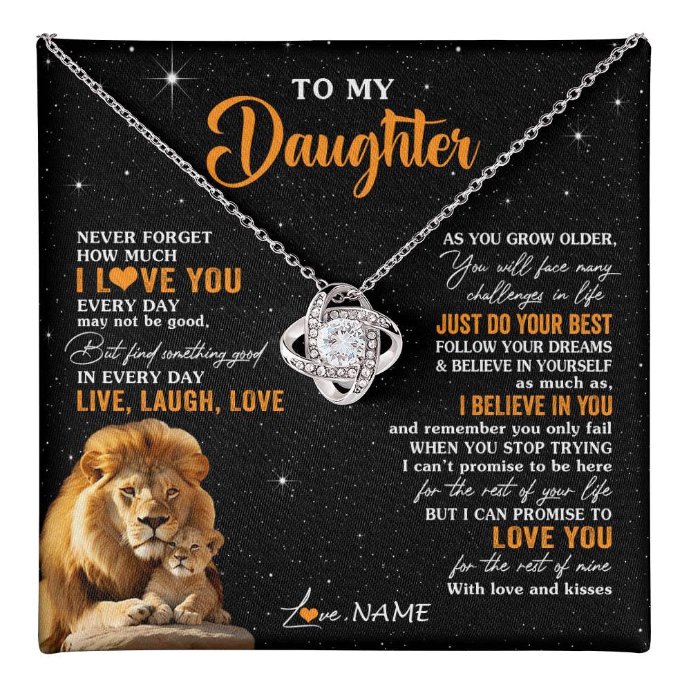 Love Knot Necklace 14K White Gold Finish | 1 | Personalized To My Daughter Necklace From Dad Father Live Laugh Love Lion Daughter Birthday Positive Graduation Christmas Customized Gift Box Message Card | teecentury