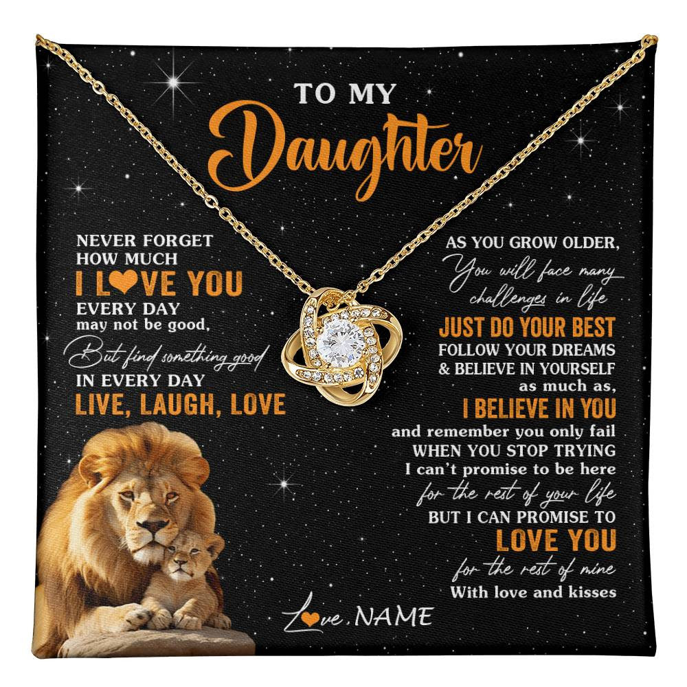 Love Knot Necklace 18K Yellow Gold Finish | 1 | Personalized To My Daughter Necklace From Dad Father Live Laugh Love Lion Daughter Birthday Positive Graduation Christmas Customized Gift Box Message Card | teecentury