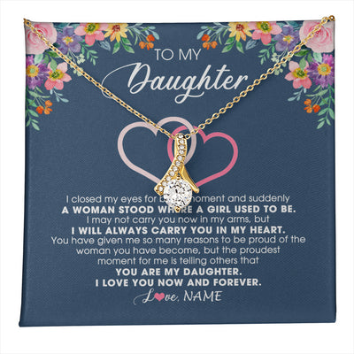 Alluring Beauty Necklace 18K Yellow Gold Finish | 1 | Personalized To My Daughter Necklace From Dad Father Mom I Love You Now And Forever Jewelry For Daughter Birthday Graduation Christmas Customized Message Card | teecentury