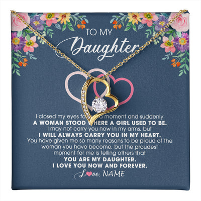 Forever Love Necklace 18K Yellow Gold Finish | 1 | Personalized To My Daughter Necklace From Dad Father Mom I Love You Now And Forever Jewelry For Daughter Birthday Graduation Christmas Customized Message Card | teecentury