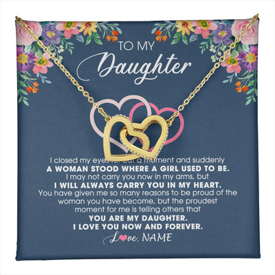 Interlocking Hearts Necklace 18K Yellow Gold Finish | 1 | Personalized To My Daughter Necklace From Dad Father Mom I Love You Now And Forever Jewelry For Daughter Birthday Graduation Christmas Customized Message Card | teecentury