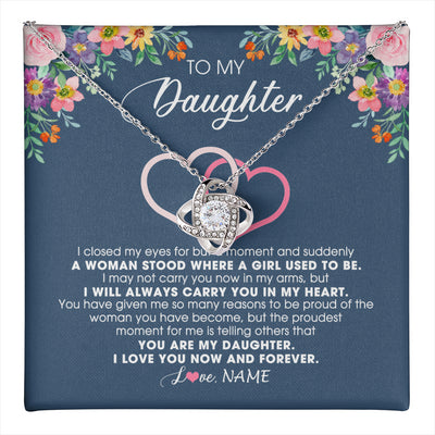 Love Knot Necklace 14K White Gold Finish | 1 | Personalized To My Daughter Necklace From Dad Father Mom I Love You Now And Forever Jewelry For Daughter Birthday Graduation Christmas Customized Message Card | teecentury