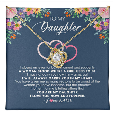 Love Knot Necklace 18K Yellow Gold Finish | 1 | Personalized To My Daughter Necklace From Dad Father Mom I Love You Now And Forever Jewelry For Daughter Birthday Graduation Christmas Customized Message Card | teecentury