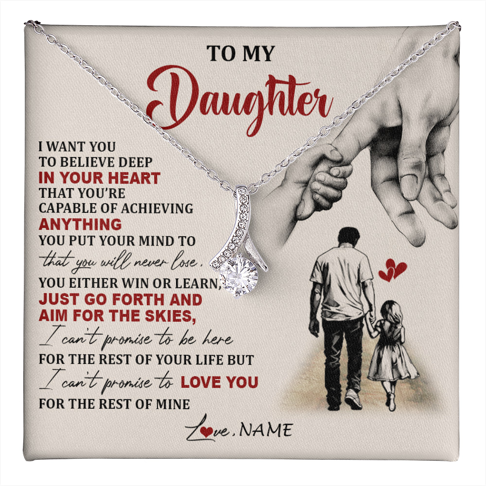 Alluring Beauty Necklace 14K White Gold Finish | 1 | Personalized To My Daughter Necklace From Dad Father Promise To Love You Daughter Birthday Jewelry Graduation Christmas Customized Gift Box Message Card | teecentury