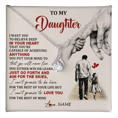 Alluring Beauty Necklace 14K White Gold Finish | 1 | Personalized To My Daughter Necklace From Dad Father Promise To Love You Daughter Birthday Jewelry Graduation Christmas Customized Gift Box Message Card | teecentury