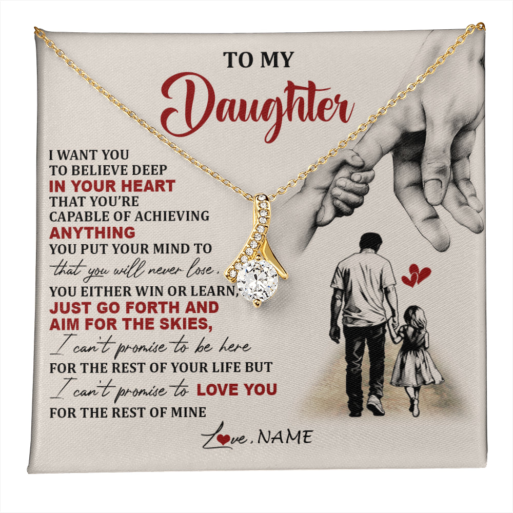 Alluring Beauty Necklace 18K Yellow Gold Finish | 1 | Personalized To My Daughter Necklace From Dad Father Promise To Love You Daughter Birthday Jewelry Graduation Christmas Customized Gift Box Message Card | teecentury