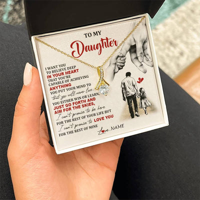 Alluring Beauty Necklace 18K Yellow Gold Finish | 2 | Personalized To My Daughter Necklace From Dad Father Promise To Love You Daughter Birthday Jewelry Graduation Christmas Customized Gift Box Message Card | teecentury