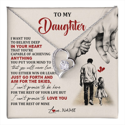 Forever Love Necklace 14K White Gold Finish | 1 | Personalized To My Daughter Necklace From Dad Father Promise To Love You Daughter Birthday Jewelry Graduation Christmas Customized Gift Box Message Card | teecentury
