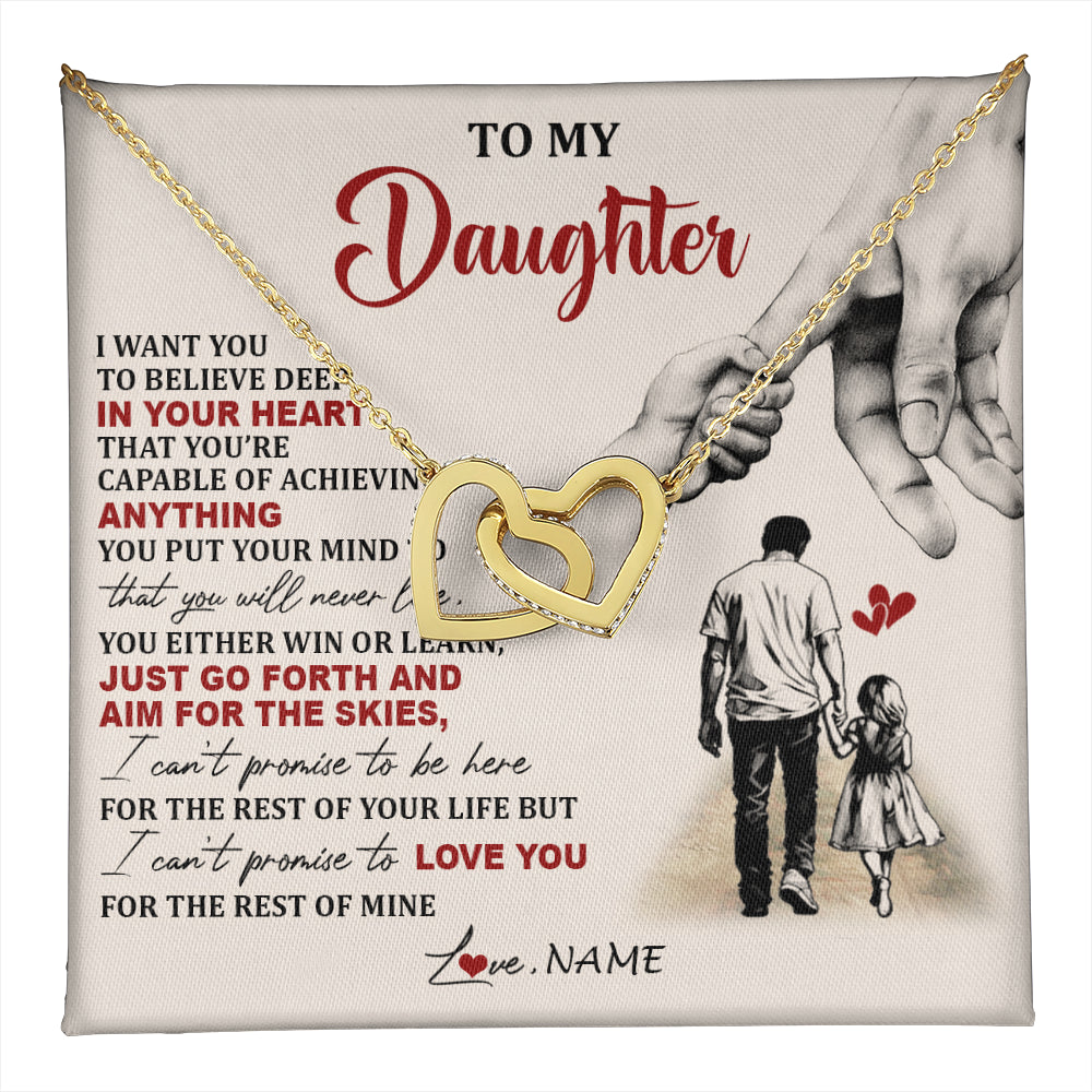 Interlocking Hearts Necklace 18K Yellow Gold Finish | 1 | Personalized To My Daughter Necklace From Dad Father Promise To Love You Daughter Birthday Jewelry Graduation Christmas Customized Gift Box Message Card | teecentury