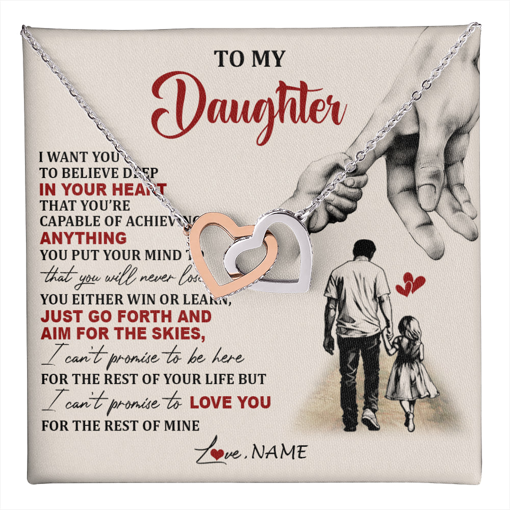 Interlocking Hearts Necklace Stainless Steel & Rose Gold Finish | 1 | Personalized To My Daughter Necklace From Dad Father Promise To Love You Daughter Birthday Jewelry Graduation Christmas Customized Gift Box Message Card | teecentury