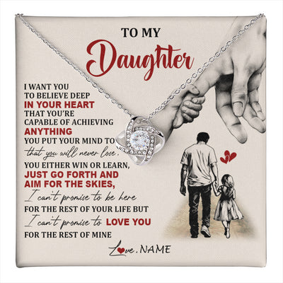 Love Knot Necklace 14K White Gold Finish | 1 | Personalized To My Daughter Necklace From Dad Father Promise To Love You Daughter Birthday Jewelry Graduation Christmas Customized Gift Box Message Card | teecentury