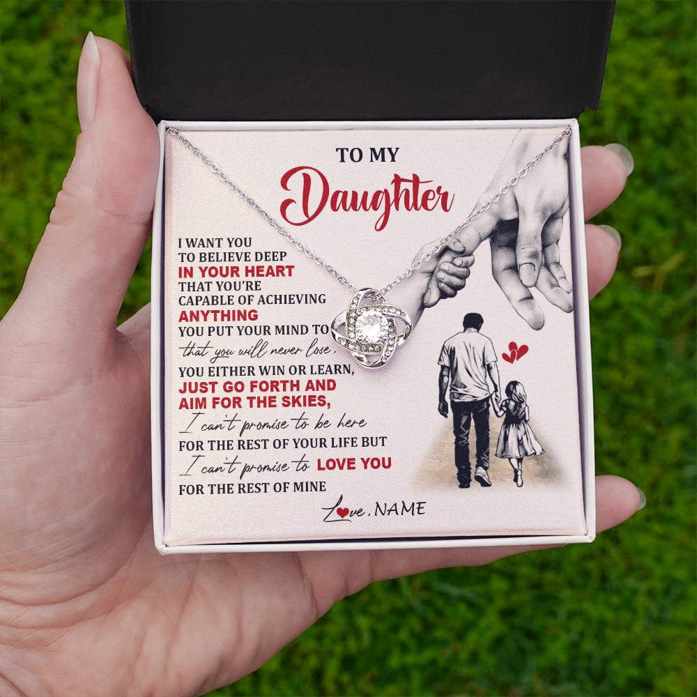 Love Knot Necklace 14K White Gold Finish | 2 | Personalized To My Daughter Necklace From Dad Father Promise To Love You Daughter Birthday Jewelry Graduation Christmas Customized Gift Box Message Card | teecentury