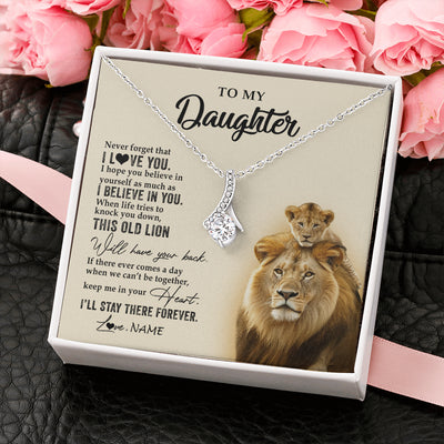 Alluring Beauty Necklace 14K White Gold Finish | 2 | Personalized To My Daughter Necklace From Dad Father This Old Lion Never Forget I Love You Daughter Jewelry Birthday Christmas Customized Gift Box Message Card | teecentury