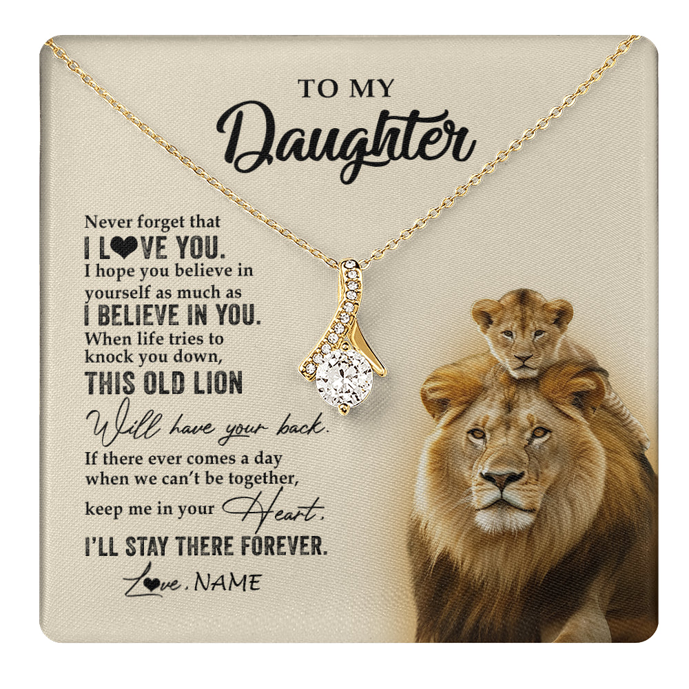 Alluring Beauty Necklace 18K Yellow Gold Finish | 1 | Personalized To My Daughter Necklace From Dad Father This Old Lion Never Forget I Love You Daughter Jewelry Birthday Christmas Customized Gift Box Message Card | teecentury