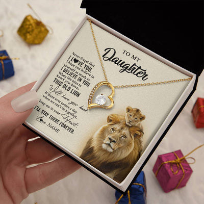 Forever Love Necklace 18K Yellow Gold Finish | 2 | Personalized To My Daughter Necklace From Dad Father This Old Lion Never Forget I Love You Daughter Jewelry Birthday Christmas Customized Gift Box Message Card | teecentury