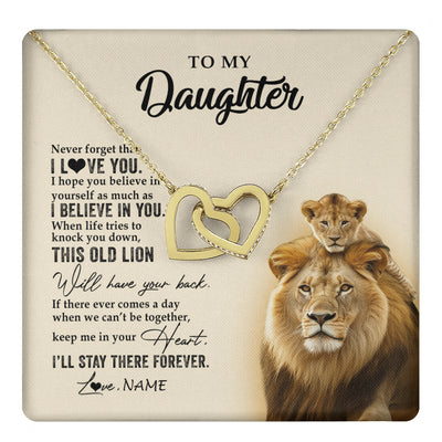 Interlocking Hearts Necklace 18K Yellow Gold Finish | 1 | Personalized To My Daughter Necklace From Dad Father This Old Lion Never Forget I Love You Daughter Jewelry Birthday Christmas Customized Gift Box Message Card | teecentury