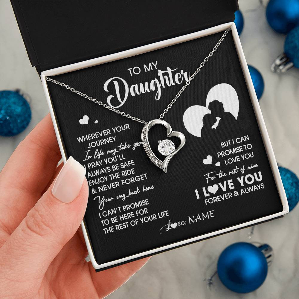 Forever Love Necklace 14K White Gold Finish | 2 | Personalized To My Daughter Necklace From Dad Father Wherever Your Journey Daughter Birthday Gifts Graduation Christmas Customized Gift Box Message Card | teecentury