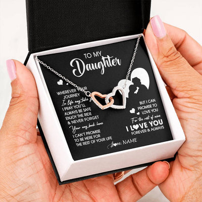 Interlocking Hearts Necklace Stainless Steel & Rose Gold Finish | 2 | Personalized To My Daughter Necklace From Dad Father Wherever Your Journey Daughter Birthday Gifts Graduation Christmas Customized Gift Box Message Card | teecentury