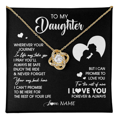 Love Knot Necklace 18K Yellow Gold Finish | 1 | Personalized To My Daughter Necklace From Dad Father Wherever Your Journey Daughter Birthday Gifts Graduation Christmas Customized Gift Box Message Card | teecentury