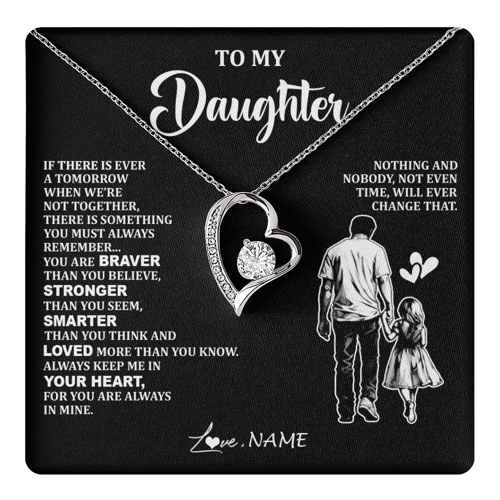 Forever Love Necklace 14K White Gold Finish | 1 | Personalized To My Daughter Necklace From Dad Father You Are Always In Mine Beautiful Daughter Birthday Jewelry Graduation Christmas With Gift Box Message Card | teecentury