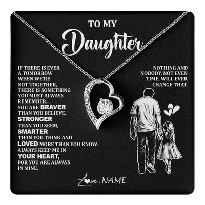 Forever Love Necklace 14K White Gold Finish | 1 | Personalized To My Daughter Necklace From Dad Father You Are Always In Mine Beautiful Daughter Birthday Jewelry Graduation Christmas With Gift Box Message Card | teecentury