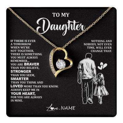 Forever Love Necklace 18K Yellow Gold Finish | 1 | Personalized To My Daughter Necklace From Dad Father You Are Always In Mine Beautiful Daughter Birthday Jewelry Graduation Christmas With Gift Box Message Card | teecentury