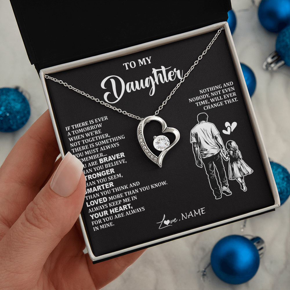 Forever Love Necklace 14K White Gold Finish | 2 | Personalized To My Daughter Necklace From Dad Father You Are Always In Mine Beautiful Daughter Birthday Jewelry Graduation Christmas With Gift Box Message Card | teecentury