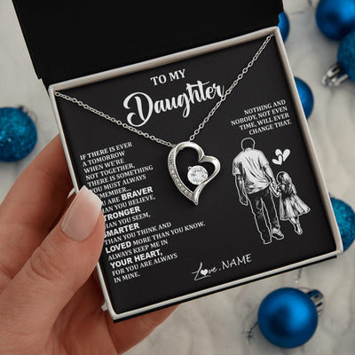 Forever Love Necklace 14K White Gold Finish | 2 | Personalized To My Daughter Necklace From Dad Father You Are Always In Mine Beautiful Daughter Birthday Jewelry Graduation Christmas With Gift Box Message Card | teecentury