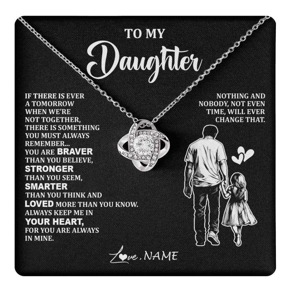 Love Knot Necklace 14K White Gold Finish | 1 | Personalized To My Daughter Necklace From Dad Father You Are Always In Mine Beautiful Daughter Birthday Jewelry Graduation Christmas With Gift Box Message Card | teecentury