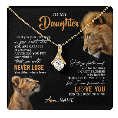 Alluring Beauty Necklace 18K Yellow Gold Finish | 1 | Personalized To My Daughter Necklace From Dad Father You Will Never Lose Lion Daughter Birthday Gifts Graduation Christmas Customized Gift Box Message Card | teecentury