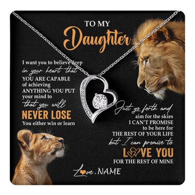 Forever Love Necklace 14K White Gold Finish | 1 | Personalized To My Daughter Necklace From Dad Father You Will Never Lose Lion Daughter Birthday Gifts Graduation Christmas Customized Gift Box Message Card | teecentury