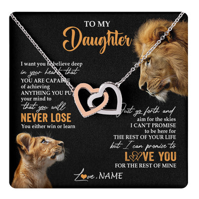 Interlocking Hearts Necklace Stainless Steel & Rose Gold Finish | 1 | Personalized To My Daughter Necklace From Dad Father You Will Never Lose Lion Daughter Birthday Gifts Graduation Christmas Customized Gift Box Message Card | teecentury