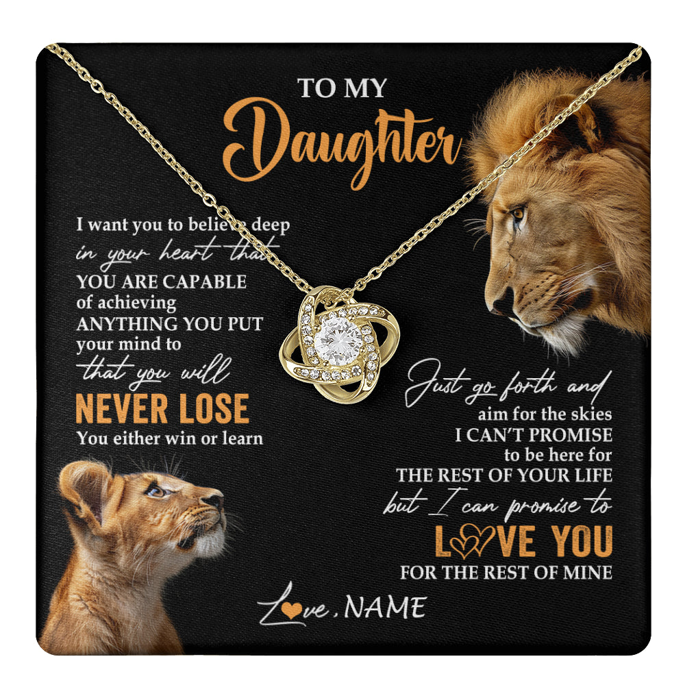 Love Knot Necklace 18K Yellow Gold Finish | 1 | Personalized To My Daughter Necklace From Dad Father You Will Never Lose Lion Daughter Birthday Gifts Graduation Christmas Customized Gift Box Message Card | teecentury