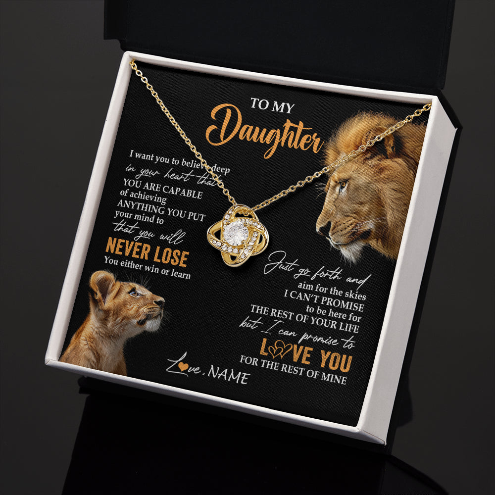 Love Knot Necklace 18K Yellow Gold Finish | 2 | Personalized To My Daughter Necklace From Dad Father You Will Never Lose Lion Daughter Birthday Gifts Graduation Christmas Customized Gift Box Message Card | teecentury