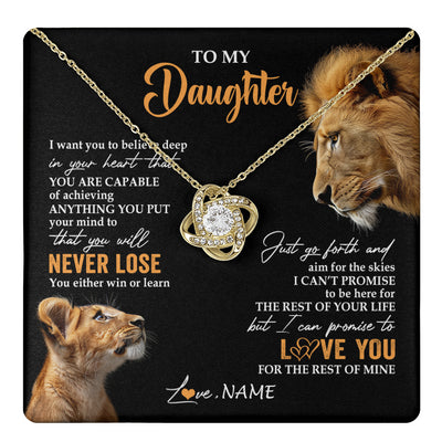 Love Knot Necklace 18K Yellow Gold Finish | 1 | Personalized To My Daughter Necklace From Dad Father You Will Never Lose Lion Daughter Birthday Gifts Graduation Christmas Customized Gift Box Message Card | teecentury