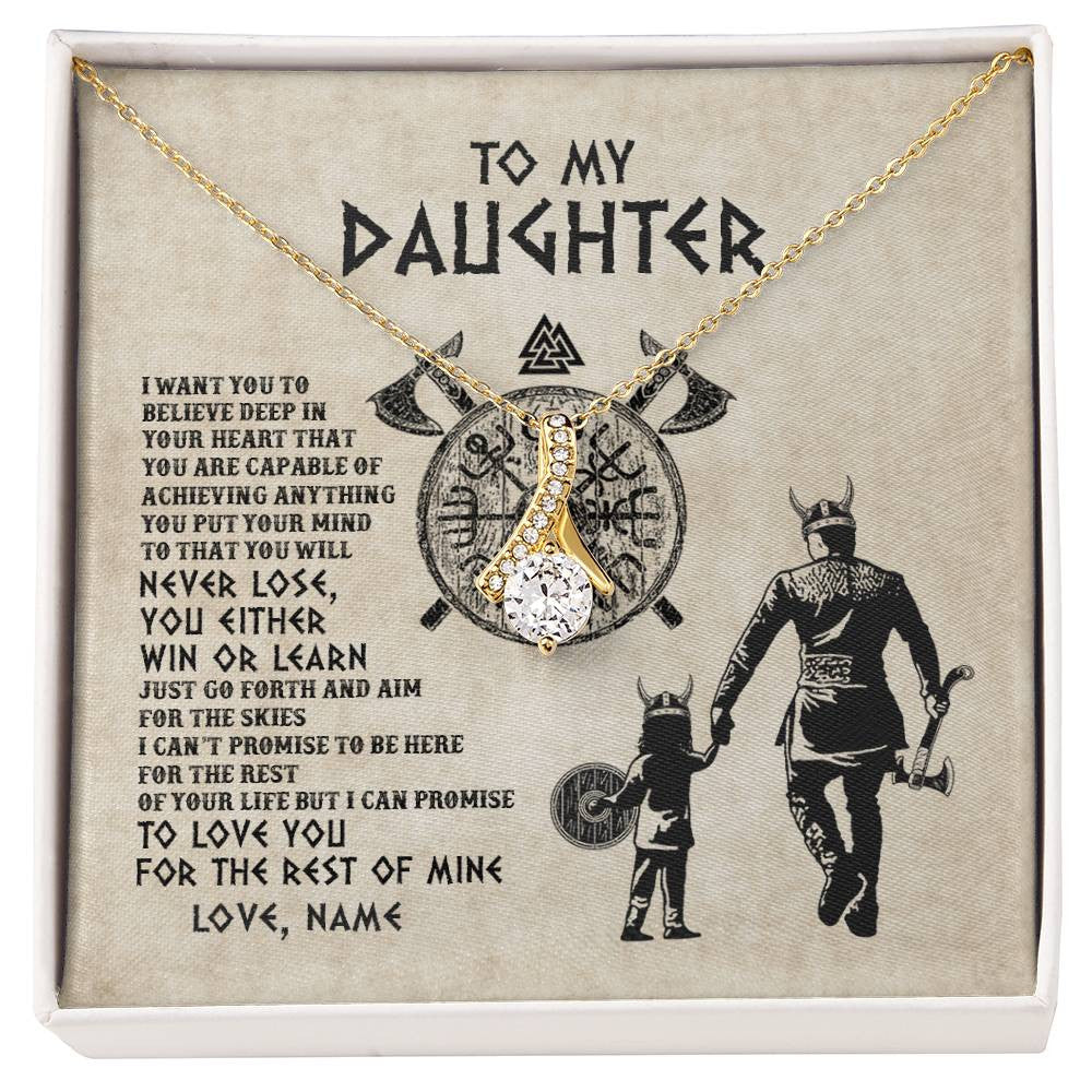 Alluring Beauty Necklace 18K Yellow Gold Finish | Personalized To My Daughter Necklace From Dad Father You Will Never Lose Viking Daughter Birthday Graduation Valentines Christmas Customized Message Card | teecentury