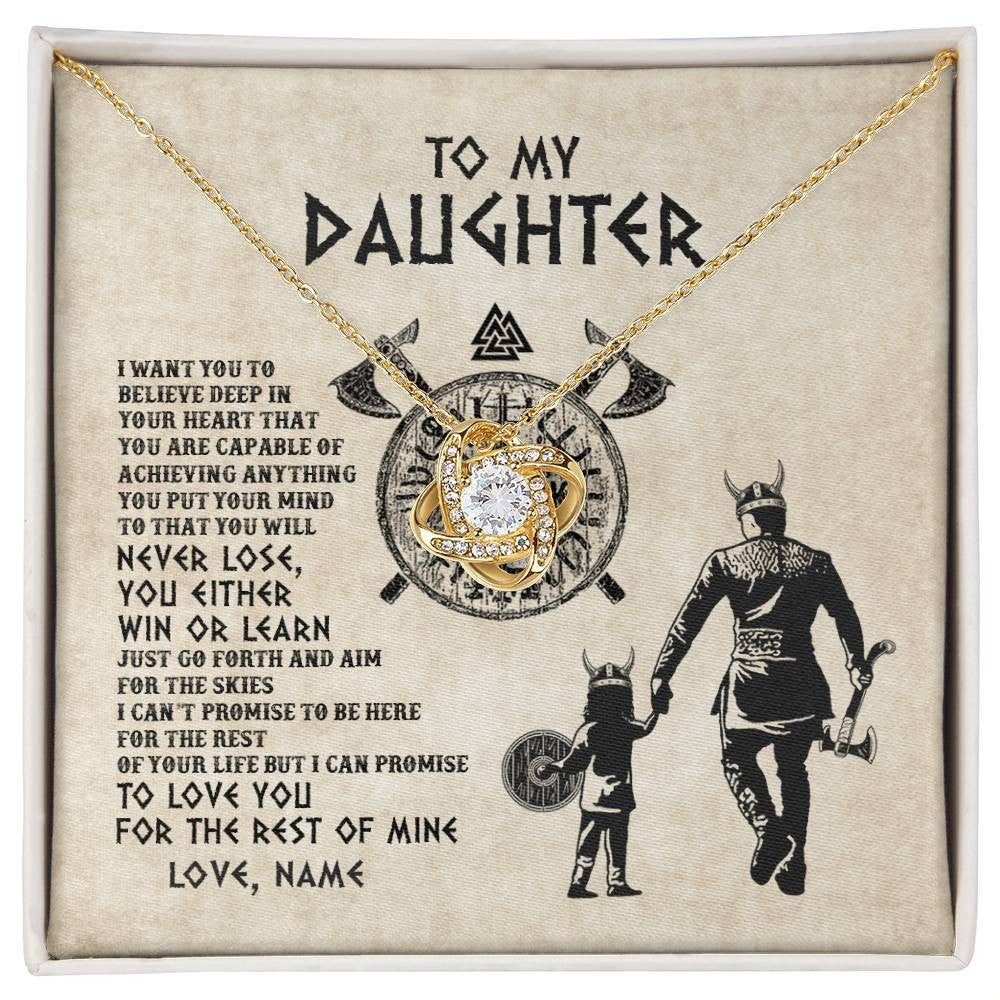 Love Knot Necklace 18K Yellow Gold Finish | Personalized To My Daughter Necklace From Dad Father You Will Never Lose Viking Daughter Birthday Graduation Valentines Christmas Customized Message Card | teecentury