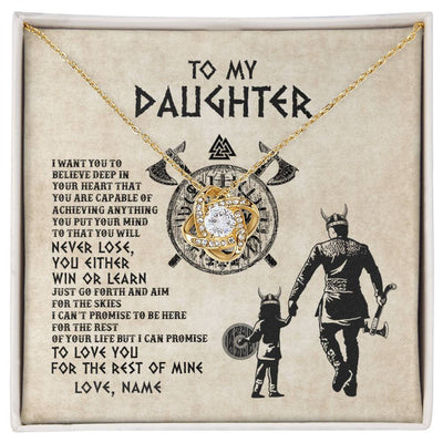 Love Knot Necklace 18K Yellow Gold Finish | Personalized To My Daughter Necklace From Dad Father You Will Never Lose Viking Daughter Birthday Graduation Valentines Christmas Customized Message Card | teecentury