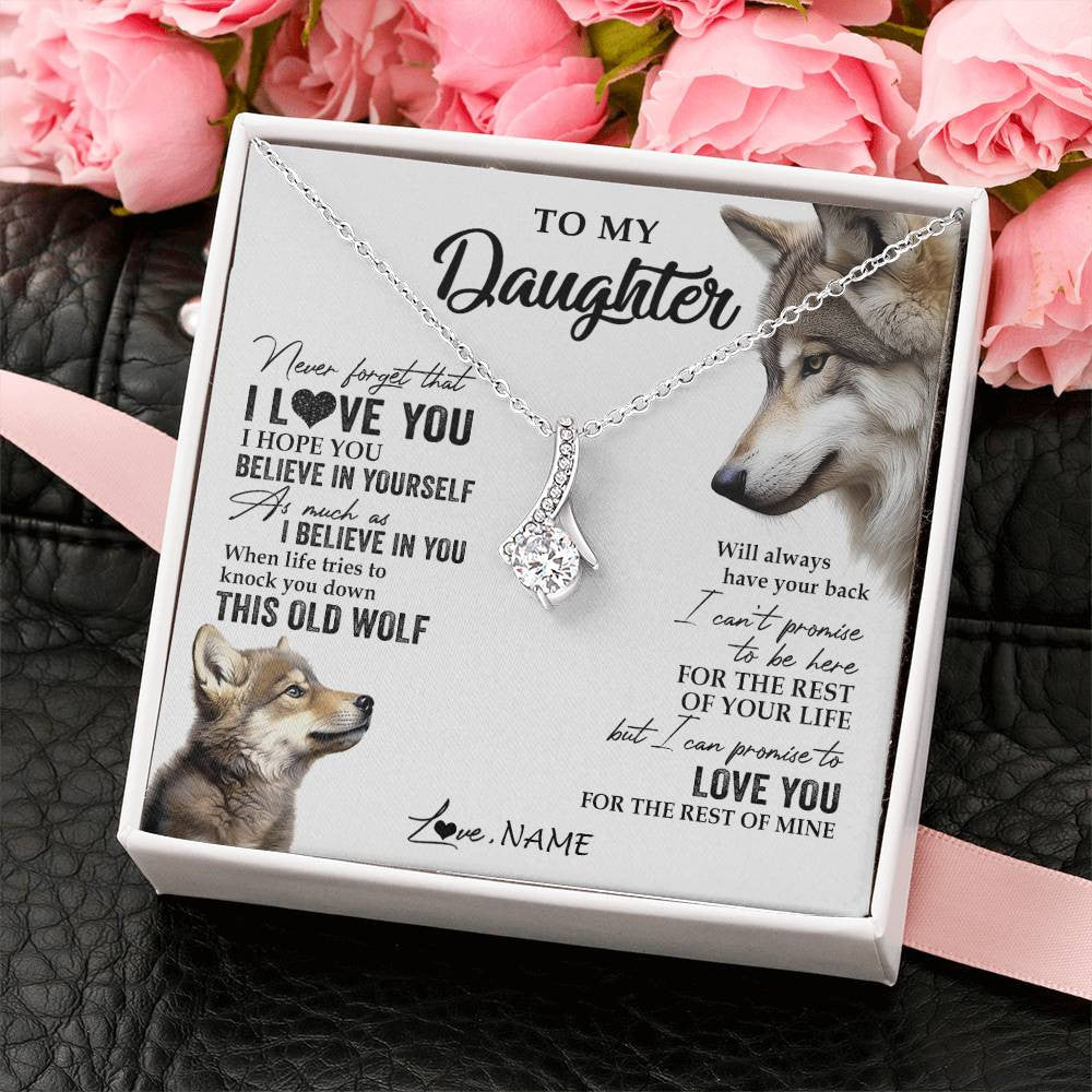 Alluring Beauty Necklace 14K White Gold Finish | 2 | Personalized To My Daughter Necklace From Dad Mom Mother This Old Wolf Love You Daughter Birthday Graduation Christmas Customized Gift Box Message Card | teecentury