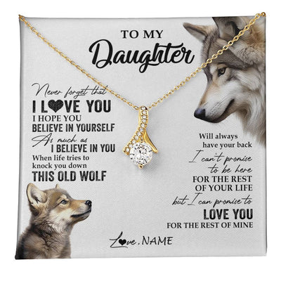 Alluring Beauty Necklace 18K Yellow Gold Finish | 1 | Personalized To My Daughter Necklace From Dad Mom Mother This Old Wolf Love You Daughter Birthday Graduation Christmas Customized Gift Box Message Card | teecentury