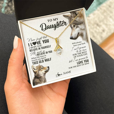Alluring Beauty Necklace 18K Yellow Gold Finish | 2 | Personalized To My Daughter Necklace From Dad Mom Mother This Old Wolf Love You Daughter Birthday Graduation Christmas Customized Gift Box Message Card | teecentury